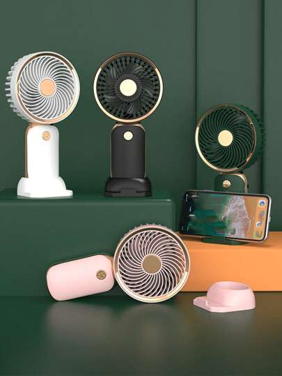 1 szt. Unisex, jednolity kolor, elegancki, pozłacany stojak na telefon/tablet, przenośny, ładowany przez USB, mini wentylator, odpowiedni na letnie podróże na świeżym powietrzu, sporty plażowe, biuro, szkoła, plaża, impreza przy basenie, codzienne użytkowanie, chłodzenie latem, plaża, podróż