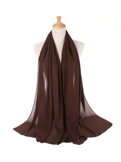 1 pieza Pañuelo/Bufanda de gasa de seda con perlas de unicolor, elegante y de moda para mujer (Hiyab)