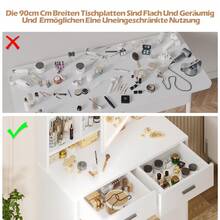 Devoko GUNJI Large Dressing Table With Mirror, White Dressing Table With LED Lighting, 3 Brightness Levels Adjustable, Dressing Table With Drawers, Open Shelves - White - View 7