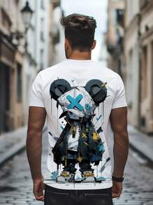 T-Shirt Grafica Street Style per Uomo - 100% Poliestere, Collo Tondo, Leggermente Elasticizzata, Vestibilità Regolare, Maglietta da Uomo - Bianco - Visualizzare 2