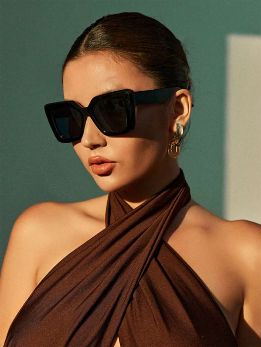 1pc Plastic Oversized Geometric Women Fashion Glasses For Tropical Beach Vacay Street-Photography Accessories
