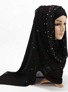 1件女士仿珍珠和水钻装饰雪纺头巾，可搭配长袍或连衣裙 - 彩色 - 查看 8