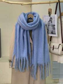 1pc Women Multicolor Extra Long Faux Cashmere Solid Color Scarf With Tassels, Warm For Autumn/Winter Outings, Traveling, And Shopping - Beige - View 22