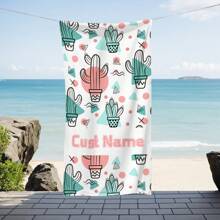 1pc Cactus Design Beach Towel, Personalized Name, Ultra-Soft Microfiber, Multi-Purpose Towel, Machine Washable, Super Absorbent, Great For Travel, Camping, Beach, Pool, Ideal Gift Summer, Holiday - Multicolor - View 5