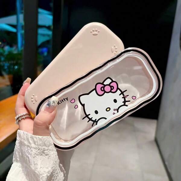 Sanrio 1pc bonito dos desenhos animados transparente ondulado óculos caso, portátil caixa de armazenamento de alta qualidade