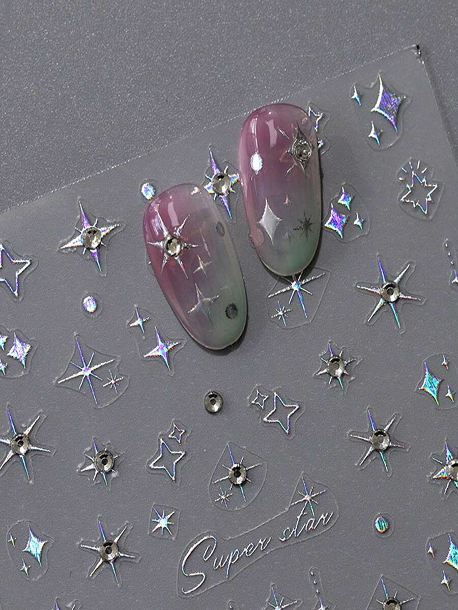 Beautizon Nailartlab 1 件星形指甲全息贴纸 3D 钻石珠宝 DIY 艺术 Y2K 风格 5D 美甲装饰贴花 - 彩色 - 查看 1