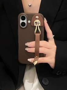 Casing Lembut Tali Pergelangan Tangan Kulit Vintage Kompatibel dengan iPhone 16 Plus, 15 Pro Max, 14, 13, 12, 11, 17 Pro Max, 17 Pro, 17, Casing Anti Jatuh Mewah Kreatif Berkualitas Tinggi dan Tahan Lama - Coklat - View 1