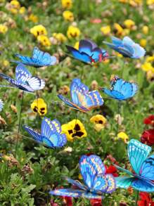 10/20pcs 8CM Double-Layer Butterfly Outdoor Garden Wooden Pegs Decoration, Random 3D Colorful Realistic Butterfly - Multicolor - View 3