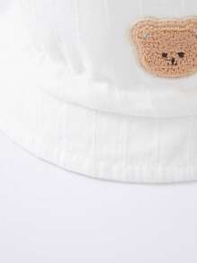 婴儿渔夫帽防晒帽，幼儿软檐帽，卡通熊刺绣四季通用软檐遮阳帽，可调节松紧带 - 1PC - 查看 6