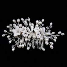 1pc Vrouwen Hoofddeksel Witte Bloem Kristal Kunst Parel Haar Kam, Europese En Amerikaanse Stijl Bruiloft Accessoires, Handgemaakte Bruidshaar Clip Voor Kapsels, Bruidsjurk En Jurk