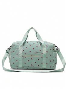 1 件草莓印花大容量灯芯绒手提包，带独立干湿鞋隔层，多用途健身/旅行/学校单肩包，适合学校用品学校用品 - 綠色 - 查看 8