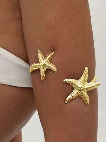 1pc Minimalist Golden Starfish Bracelet Cuff Body Jewelry For Women, Suitable For Daily Wear And Beach Holiday - Multicolor - View 2