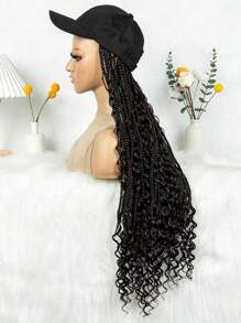 Braided Baseball Cap, Long Hair Braided Synthetic Hair Cap, Crimped Hairstyle Design, Suitable For Daily Wear And Workplace - Black - View 6