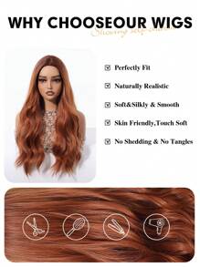 24 Inch Brown Wig With Bangs Long Curly Wig Heat Resistant Synthetic Wig For Women Daily Party Cosplay Use - Brown - View 6