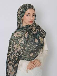 1pc Women Hijab Bohemian Style Watercolor Print Headscarf, Sun-Protection Muticolor Scarf, Elegant Multi-Purpose Shawl For Everyday Use Headband For Abaya