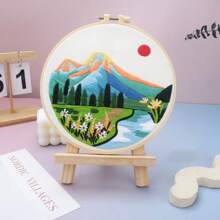 1 套 DIY 手工刺绣工艺套件，包括绣花箍和用于墙面装饰的风景刺绣图案，颜色随机 - 彩色 - 查看 18