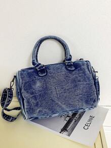 Nueva bolsa de mensajero de jeans lavados vintage, bolso de hombro de estilo casual Y2K, bolso de mano con doble asa, diseño de nicho, espacioso y práctico, adecuado para ir al trabajo, compras, viajes y volver a la escuela, bolso de calle de moda, bolso cruzado de jeans mediano, perfecto para la chica vaquera