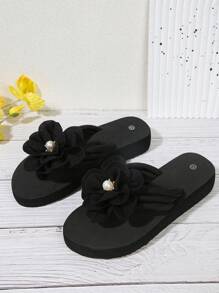Women's Fashion Thick Bottom Wedge Sandals, Summer New Anti-Slip Thick Bottom Beach Slippers, Wedge High Heel T-Strap Flip Flops, Suitable For Outdoor, Beach, Wedding - Black - View 1