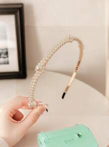 1pc Knotted Faux Pearl Bridal Headband Bow Hair Clip Elegant Tiaras