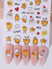 2 PCS Easter Theme 3D Nail Art Stickers Lovely Chicks Egg Glass Cup Nail Decals 3D Self Adhesive Stickers Manicure Nail Decoration For Women Girl In Spring