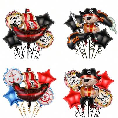 18-Inch Pirate Themed Pentagram Foil Balloons, Birthday, Shower, Party Decorations Set