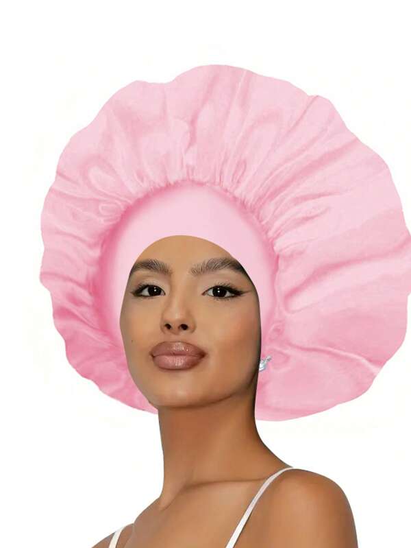 1 pieza Gorro amplio de satén elástico de unicolor para mujer, gorro de dormir de moda, cómodo y transpirable para el cuidado diario del cabello