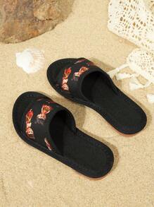 Nouvelle mode d'été 2025 Fille Chaussures plates à orteils percés motif Nezha avec bout rond et ourlet pour plage pour enfants