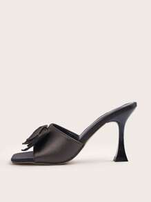 Shallow Grey Satin Handmade Bow Knot Decor Stiletto High Heel Cocktail Cup Heel Shallow Grey Fashionable Women High Heel Sandals, Bow Knot Direction And Texture Randomly