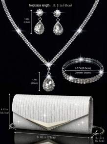 Women's Rhinestone Jewelry Rhinestone Jewelry Set Sparkling Necklace Earrings Bracelet Set V-Shaped Metal Hardware Flip Fold Glitter Envelope Bag Banquet Bag Sparkling Handbag Sparkling Wallet Handbag Elegant Handbag Banquet Bag Handbag Women's Ball Handbag Women's Bridal Banquet Bag Ball Handbag Metal Chain Handbag Wedding Party Handbag Cocktail Party Wedding New Wallet Banquet Bag