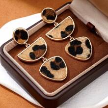1 Pair Geometric Creative Matching Leopard Pattern Elegant Elegant Drop Earrings, Versatile & High-End
