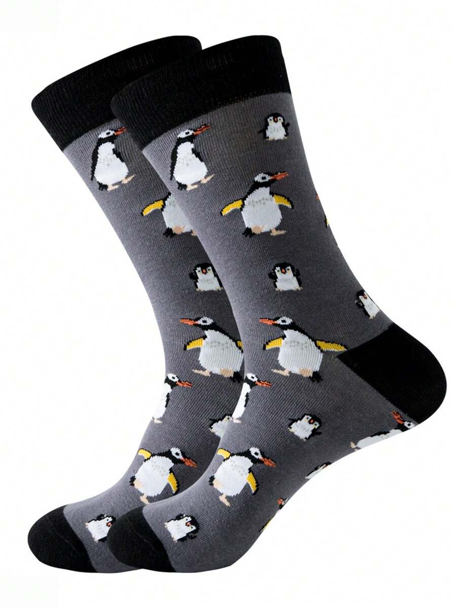 1 Pair Unisex Fashionable Cartoon Penguin Pattern Socks, Versatile Sports Socks