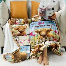 1pc Cow Print Flannel Blanket, Suitable For Home, Travel And Camping - Cozy And Warm Nap Blanket For Sofa, Couch And Bed
