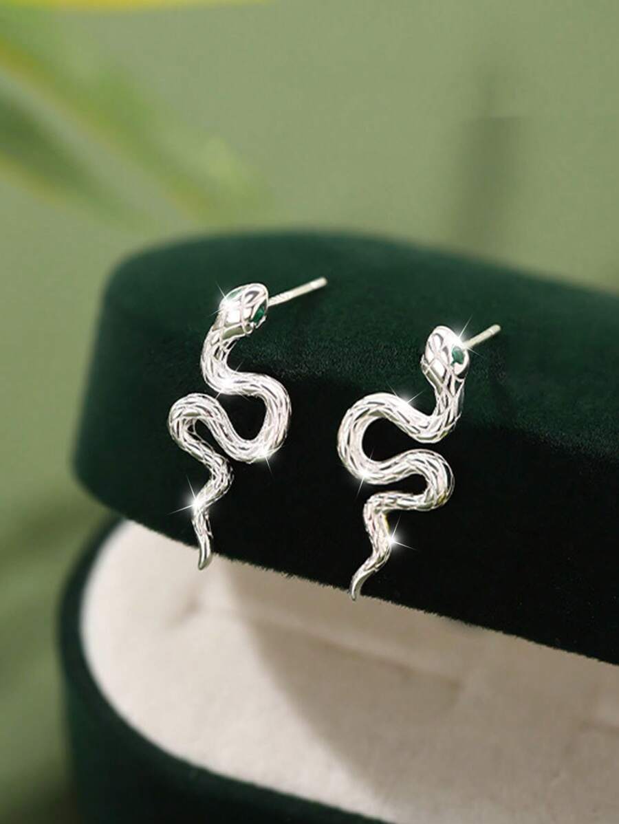 S925纯银旋转蛇耳钉，蛇年吉祥，新年礼物，情人节礼物，百搭优雅耳环