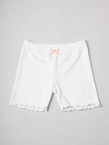 4 piezas Pantaloncillos finos para niñas con ribete de encaje floral, pantalones cortos de seguridad anti-exposición
