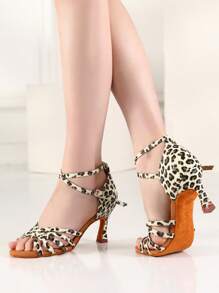 Women's Latin Dance Shoes, High-Heeled Dance Sandals, Leopard Print Dance Shoes, Salsa Dance Shoes, Ballroom Performance Practice Dance Shoes