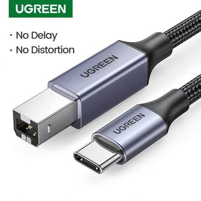  UGREEN USB C 打印机线 Type C 转 USB B 2.0 尼龙编织打印机扫描仪线 兼容 MacBook Pro 打印机相机数码钢琴硬盘