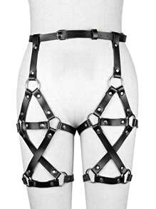 2 stuks Vrouwen PU Lederen Harnas Set Strappy, Sexy Lingerie Voor Vrouwen Beugel Push Up Bh Jarretelgordel Set, Allemaal Verstelbaar, Beugel Racerback