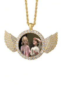 1 件定制天使翅膀项链项链、个性化图片项链、个性化定制您想要的任何照片、周年纪念珠宝礼物、精致项链、极简主义项链、定制项链纪念礼物，适合情侣、朋友和家人