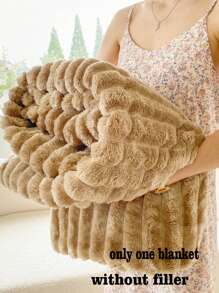 1 件咖啡色蓬松卷边休闲毯，超柔软传统法兰绒珊瑚绒毛毯，适用于沙发、办公室、卧室、旅行和露营，全年多用途 - 咖啡棕 - 查看 2