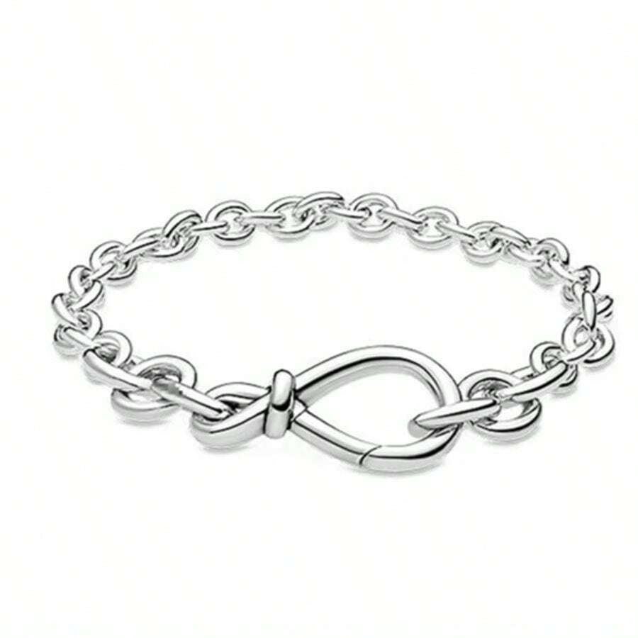 New Design Figure-Eight Flower Symbol Snake Bone Bracelet, Suitable For 925 Sterling Silver DIY Bangle, Fashionable Jewelry For Women, Birthday And Wedding - Silver - View 1