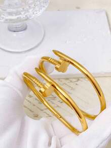 1 pieza Brazalete elegante y personalizado de acero inoxidable con diseño de trébol de cuatro hojas, adecuado para uso diario o de fiesta para mujeres, también es un gran regalo para festividades