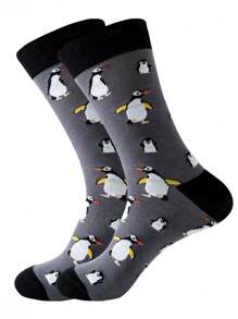 1 Pair Unisex Fashionable Cartoon Penguin Pattern Socks, Versatile Sports Socks