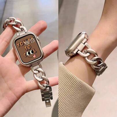 1pc Retro Gold Metal Chain Smart Watch Band, Fashion Blogger Must-Have, Compatible With Apple Watch 40mm, 41mm, 42mm, 44mm, 45mm, 46mm Series 1-7, SE