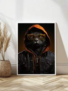 Quadros Decorativos Gato touca laranja   – Quadro Pet Ideal para Sala de Estar, Escritório, Hall de Entrada, - Branco - Visão 4