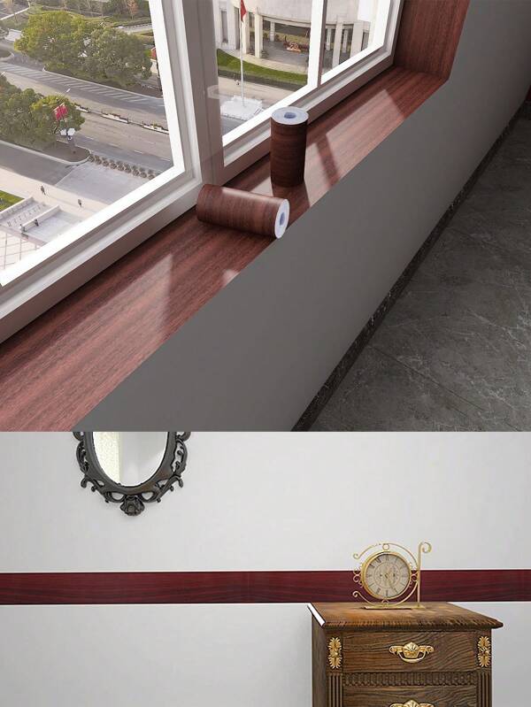 1pc 10m/393inch Realistic Wood Grain Textured Adhesive Tape, Waterproof Repair Sticker For Floor, Furniture, Baseboard, Doorframe, Window Sill