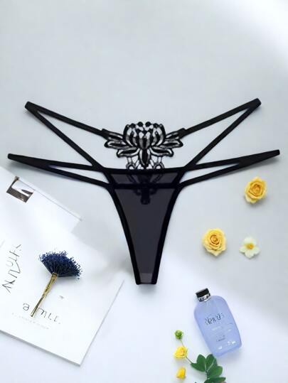 Sexy Lingerie Novelty Underwear Water Soluble Flower Embroidered Hollow Women's Underwear Transparent Low Waist Japanese Fashion Thong T Pants Women