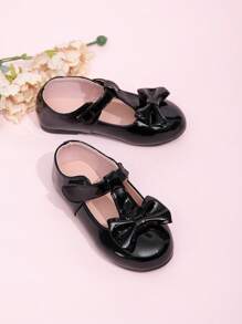 Nieuwe lentemeisjes ronde neus Mary Jane flats, prinsessenjurk schoenen geschikt voor bruiloft, optreden, feest en dagelijks gebruik, zwarte strik veelzijdige kleine meisjesschoenen, outdoor antislip casual