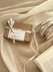 1cm Polyester Ribbon With English Letter Print Gift Wrapping Ribbon For Various Occasions Such As Flower Arrangement, Gift Packaging, Decoration, Etc. Mother's Day, Valentine's Day, Satin Ribbon - Beige - View 7