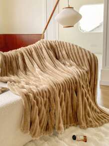 1 件咖啡色蓬松卷边休闲毯，超柔软传统法兰绒珊瑚绒毛毯，适用于沙发、办公室、卧室、旅行和露营，全年多用途 - 咖啡棕 - 查看 5