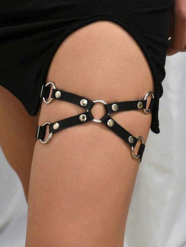 1pc Women Sexy PU Leather Strap Fashion Gothic Style Garter Decorative Suspender Thigh Straps Lingerie Stockings